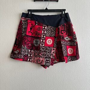 vintage black red native bark cloth print skort